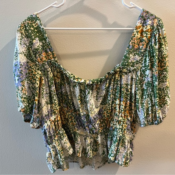 CYNTHIA ROWLEY Smocked Green Crop Top/Blouse - Picture 2 of 4